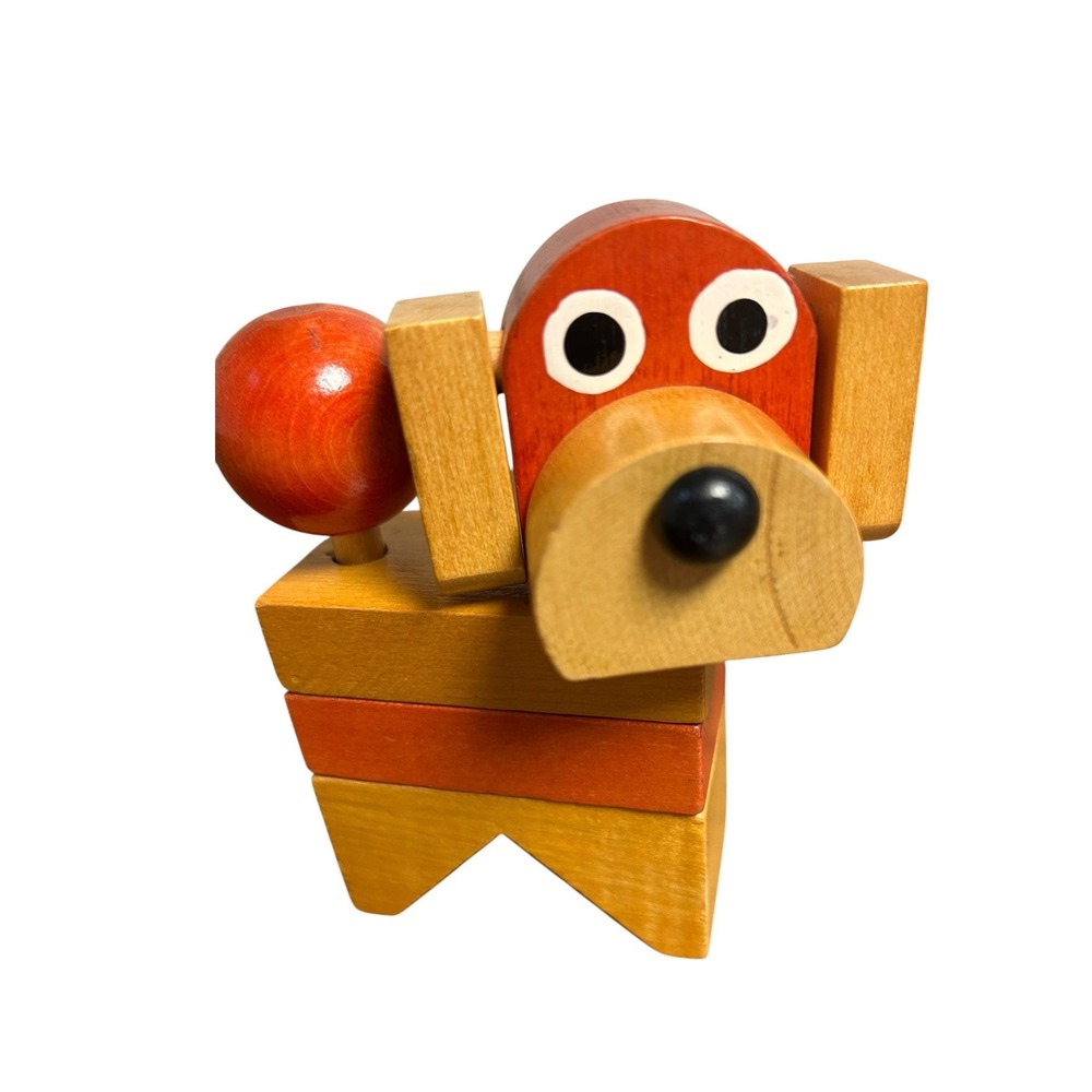 Vintage Wooden Dog Stacking Toy | Mid-Century Modern Style Wood Puppy Figurine - Picture 6 of 7